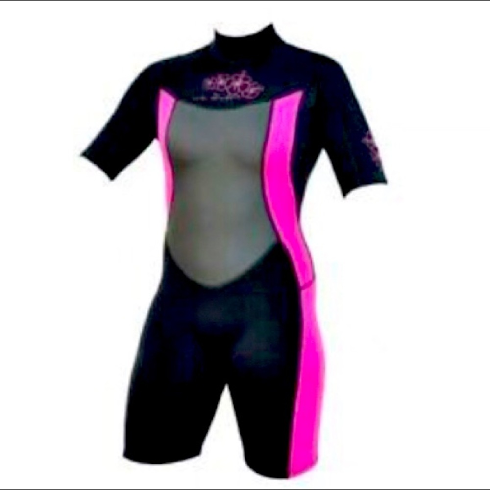 NEW US DIVERS LADIES SHORTY WETSUIT M/L black/pink